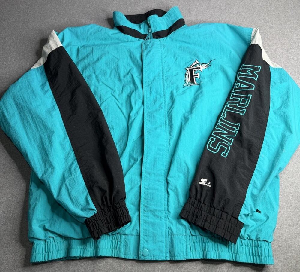 Vintage FLORIDA MARLINS STARTER Jacket Coat WINDBREAKER MLB Size XL - TEAL LOGO